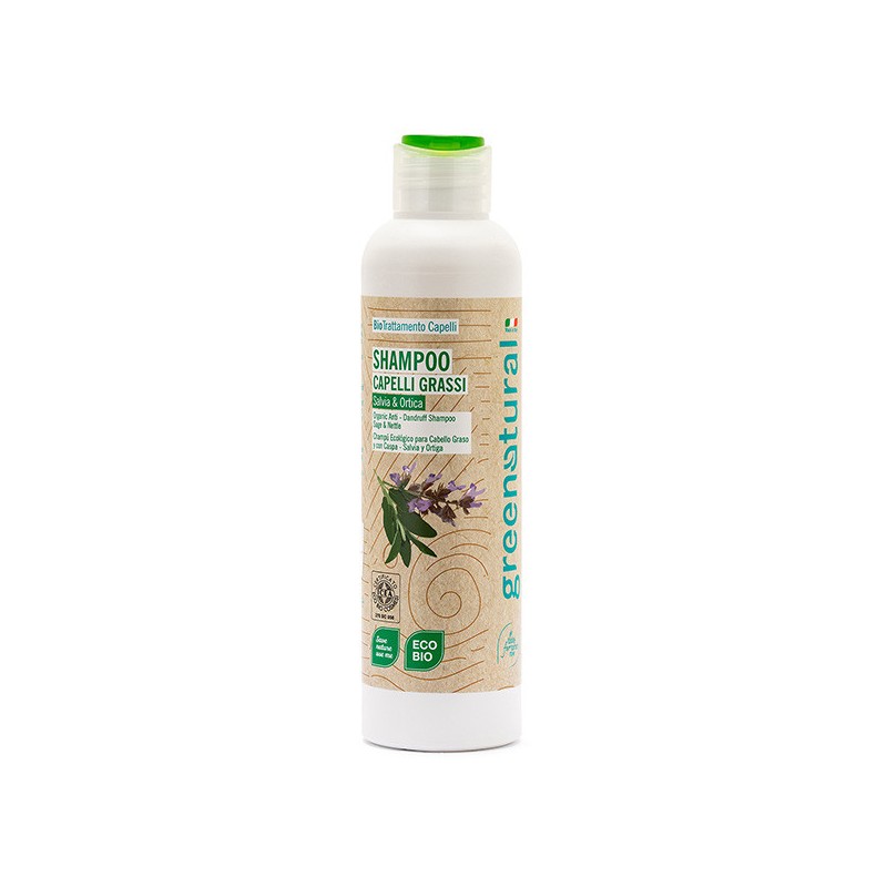 SHAMPOO FOR OILY HAIR or DANDRUFF SAGE AND NETTLE 250 ML ORGANIC NATURGREEN-NATURAL SHAMPOOS-HOSTENATURA