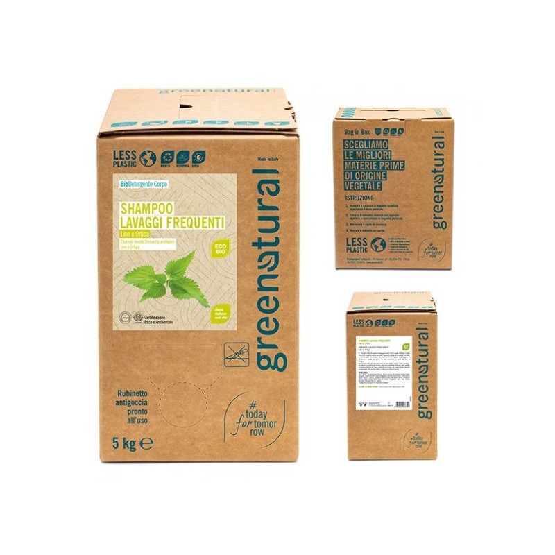 SHAMPOOING À LAVAGE FRÉQUENT Lin et Ortie SAC EN BOÎTE 5 kg GREENATURAL-SHAMPOOINGS NATURELS-HOSTENATURA