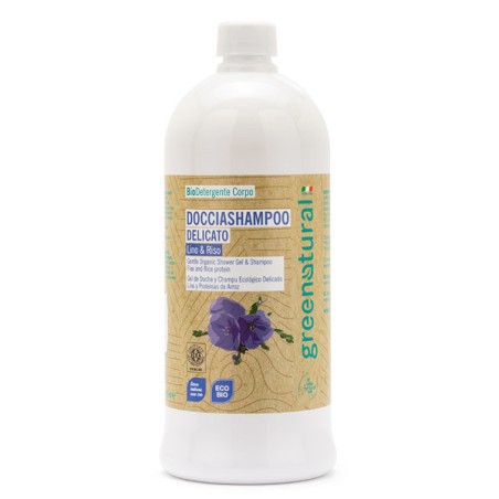 GEL DE DUCHA Y CHAMPU DELICADO LINO Y ARROZ 1 LITRO ECOLOGICO GREENATURAL