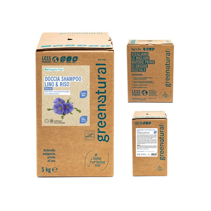 DELICATE SHOWER GEL AND SHAMPOO Flax and Rice BAG IN BOX 5 kg ORGANIC GREENATURAL-NATURAL SHAMPOOS-HOSTENATURA