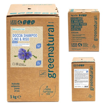 GEL DUCHA Y CHAMPU delicado Lino y Arroz BAG IN BOX 5 kg ECOLOGICO GREENATURAL