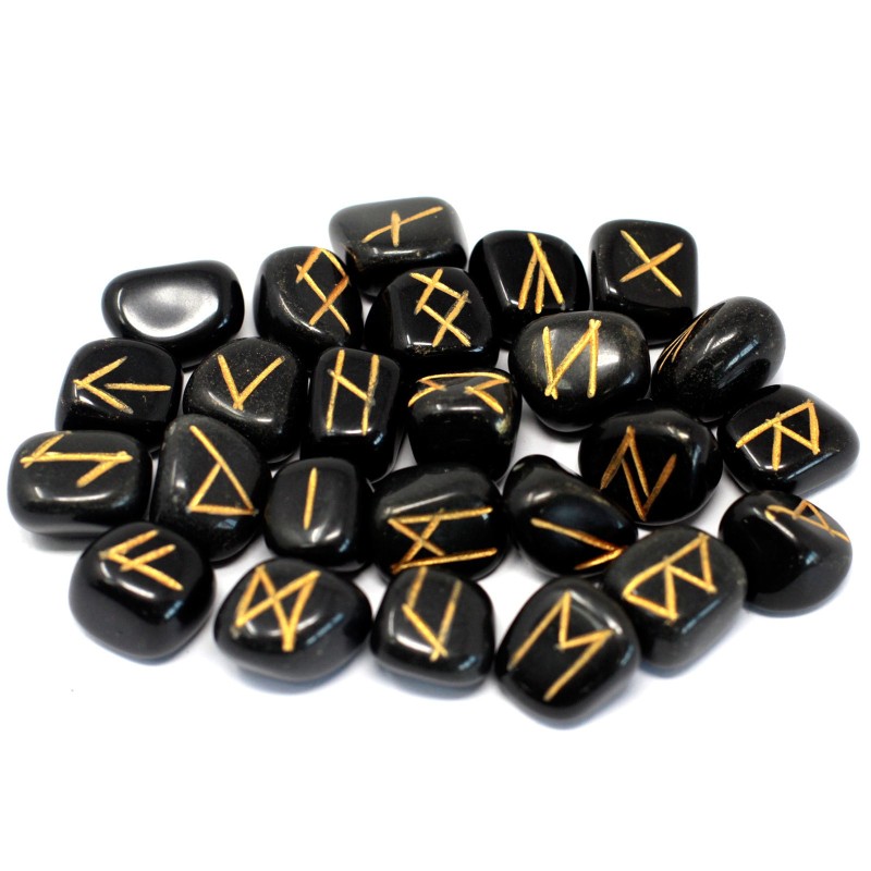 Jeu de Runes en Agate Noire Indienne-RUNE DE L'INDE-HOSTENATURA