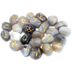 Jeu de runes en agate grise de l'Inde