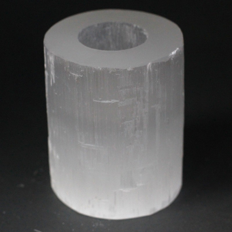 Candeliere cilindro in selenite - 10 cm-CANDELIERI IN SELENITE-HOSTENATURA