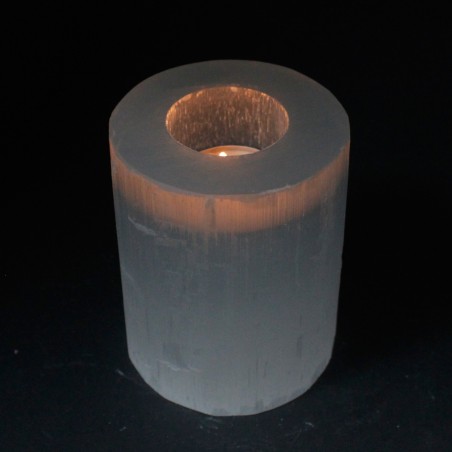 Candélabre cylindrique en sélénite - 10 cm