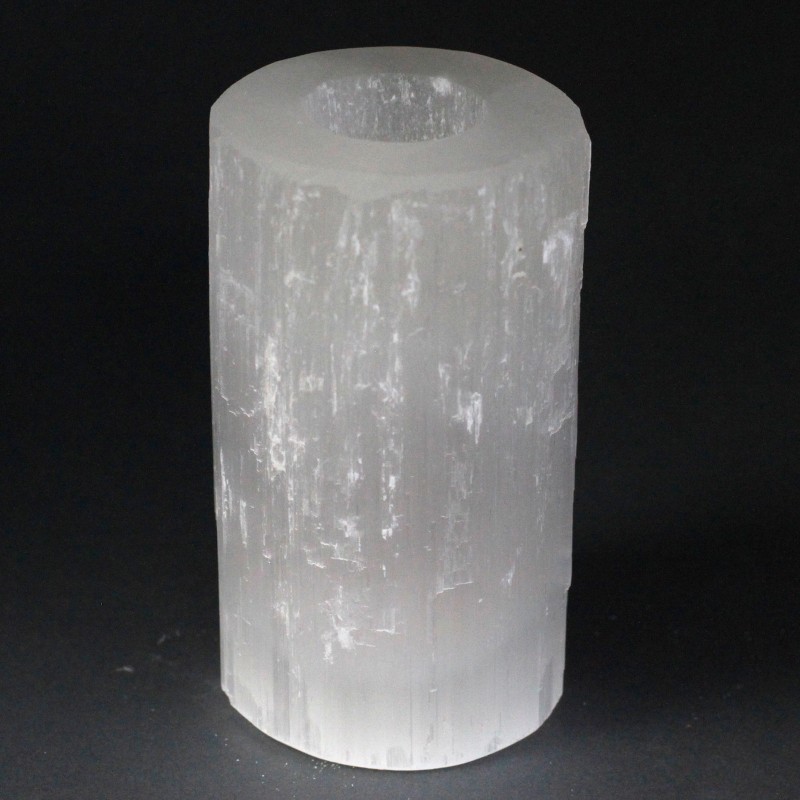 Candeliere cilindro in selenite - 15 cm-CANDELIERI IN SELENITE-HOSTENATURA