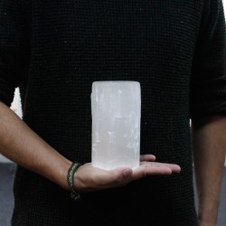 Candeliere cilindro in selenite - 15 cm