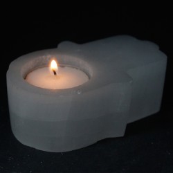 Selenite Hamsa Candlestick