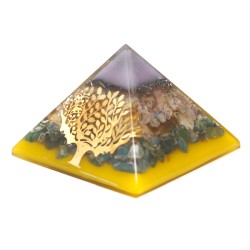 Lrg Orgonite Pyramid Lrg 70mm - Chakra harribitxiak 70cm - Zuhaitza (urrezko oinarria)