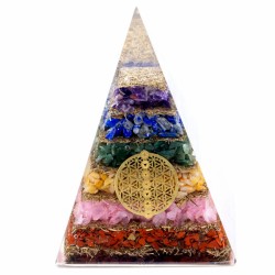 Orgonite Pyramid Lrg 70mm - Chakra Gems - Flower of Life of the Seven Chakras- 70 mm