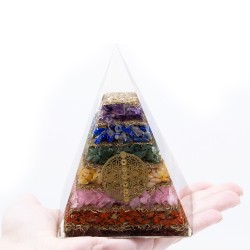 Orgonite Pyramide Lrg 70mm - Chakra Gemmes - Fleur de Vie des Sept Chakras - 70 mm