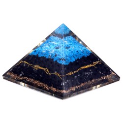 Piramide di Orgonite Lrg 70 mm - Gemme dei Chakra - Turchese e Tormalina Nera - 70 mm