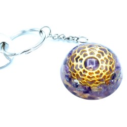 Orgonite Power Keychain - Amethyst Mandala Hearts