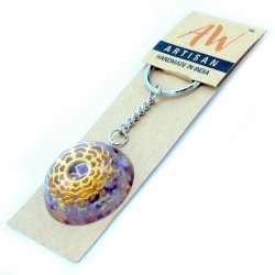 Orgonite Power Keychain - Amethyst Mandala Hearts