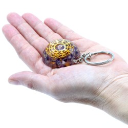 Orgonite Power Keychain - Amethyst Mandala Hearts