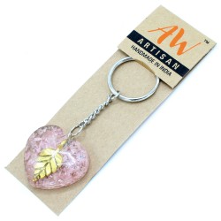 Orgonite Power Keychain - Rose Quartz Hearts Urrezko hostoa