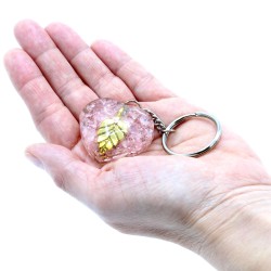 Orgonite Power Keychain - Rose Quartz Hearts Urrezko hostoa