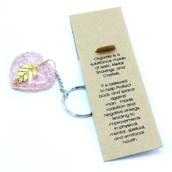 Orgonite Power Keychain - Rose Quartz Hearts Urrezko hostoa