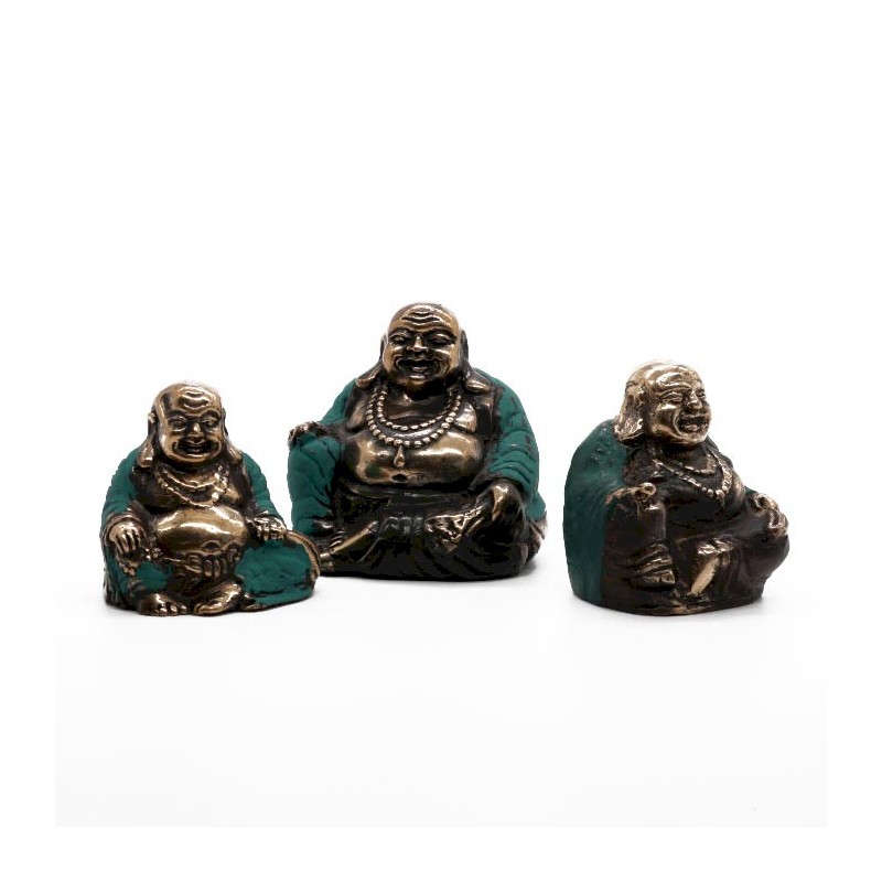 Set of 3 - Happy Buddhas (assorted sizes)-BRASS FENGSHUI FIGURINES-HOSTENATURA