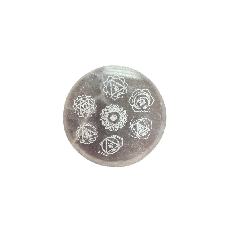 Small Load Plate 8cm - Chakra Design-SELENITE PLATES-HOSTENATURA