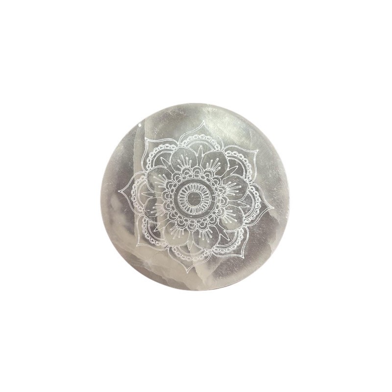 Small Load Plate 8cm - Mandala Design-SELENITE PLATES-HOSTENATURA