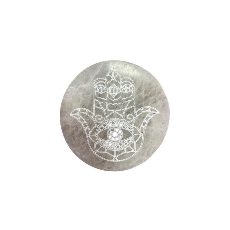 Medium Load Plate 10cm - Hamsa-SELENITE PLATES-HOSTENATURA