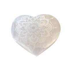 Coeur en sélénite - 7-8cm - Mandala gravé