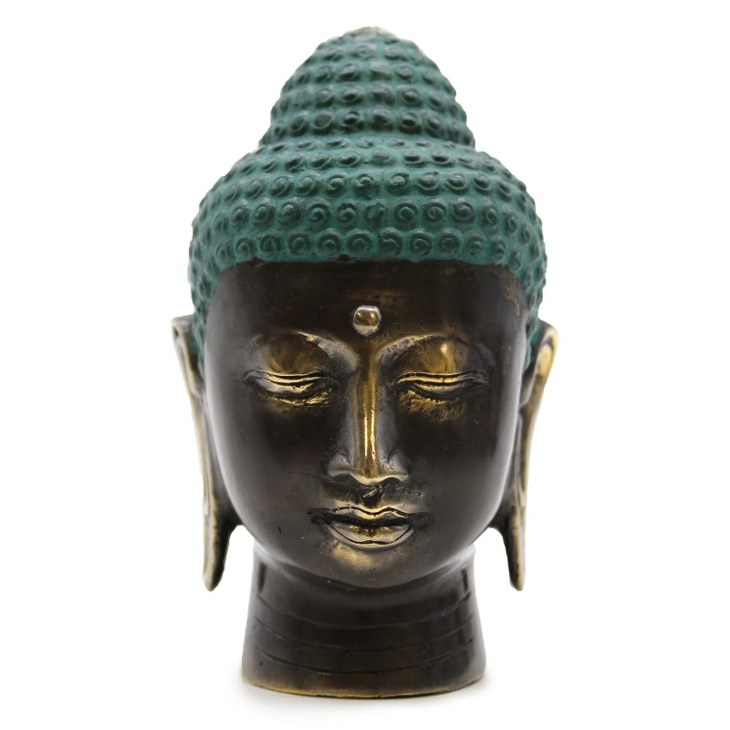 Grande Tête De Bouddha Antique En Laiton-FIGURINES FENGSHUI EN LAITON-HOSTENATURA