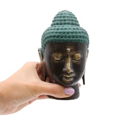 Grande testa di Buddha in ottone antico