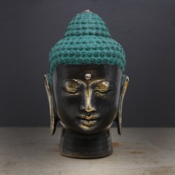 Grande testa di Buddha in ottone antico