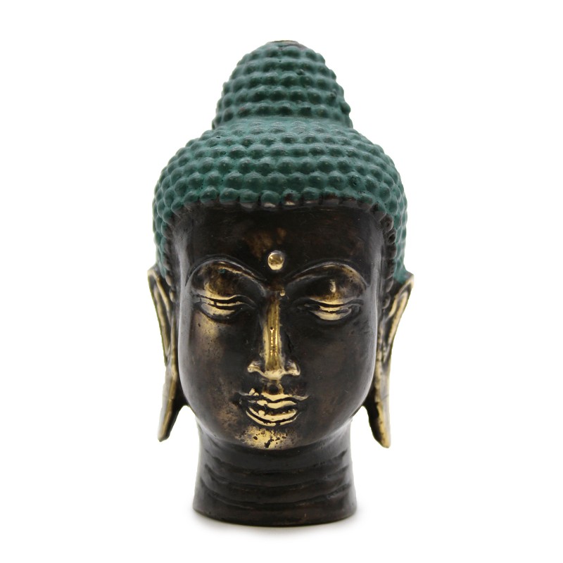 Small antique Buddha head made of brass - 8x4cm-BRASS FENGSHUI FIGURINES-HOSTENATURA