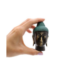 Cabeza de Buda antigua pequeña de latón - 8x4cm