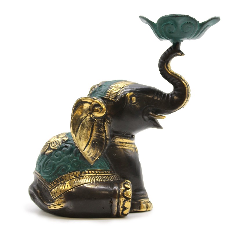 Bougeoir éléphant moyen / Encens - 11x6.5x11cm-FIGURINES FENGSHUI EN LAITON-HOSTENATURA