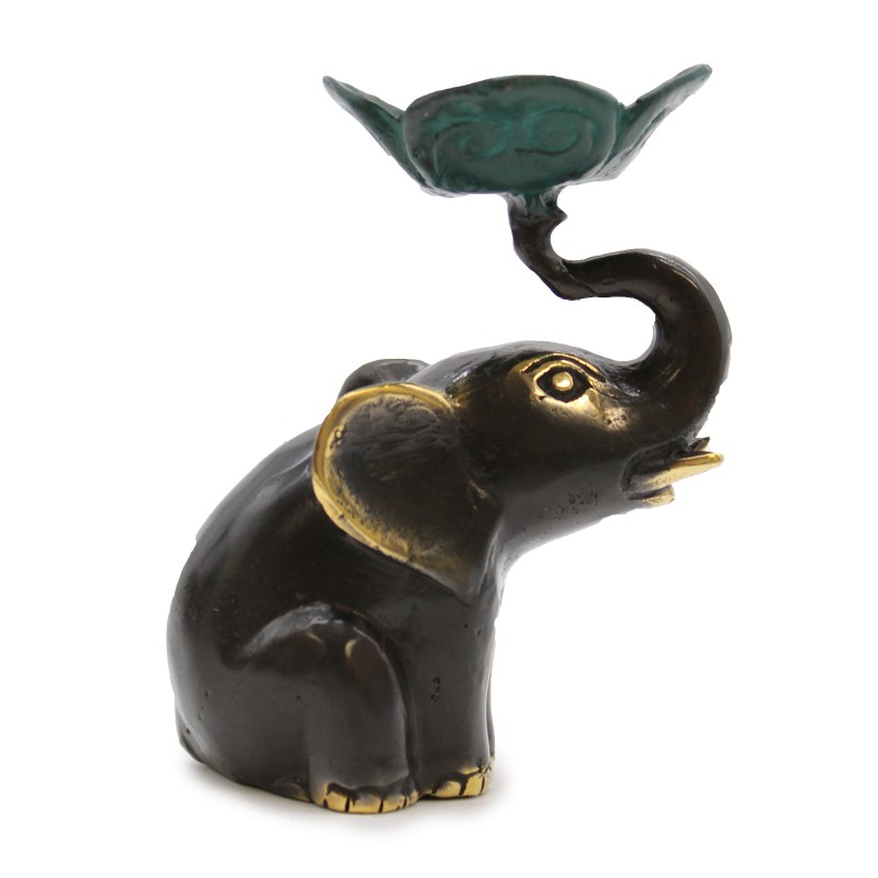 Porta-vela/incenso pequeno elefante-FIGURAS DE LATÃO FENGSHUI-HOSTENATURA