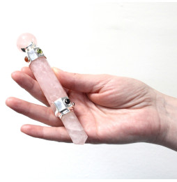 Varita Curativa de Cristal Hexagonal - 12 cm - Cuarzo Rosa