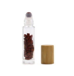 Botella de rodillo de aceite esencial de piedras preciosas - Jaspe rojo - Tapa de madera