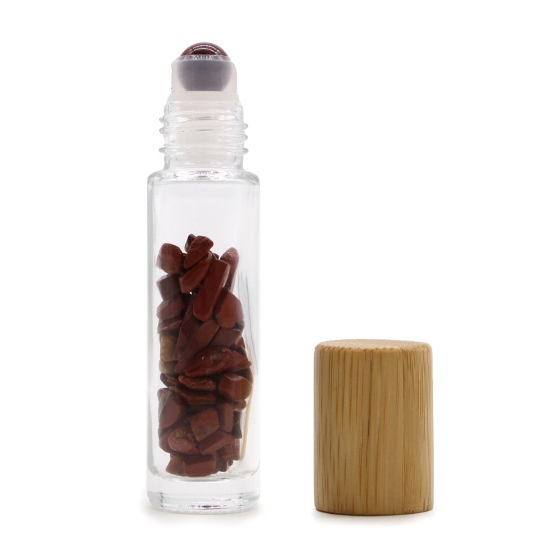 Gemstone Essential Oil Roller Bottle - Red Jasper - Wooden Cap-ROLL-ON BOTTLES WITH GEMS-HOSTENATURA