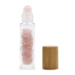 Gemstone Essential Oil Roller Bottle - Rose Quartz - Wooden Cap