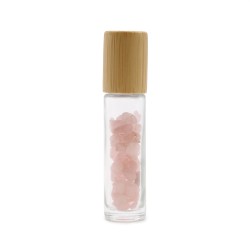 Gemstone Essential Oil Roller Bottle - Rose Quartz - Wooden Cap