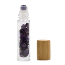 Gemstone Essential Oil Roller Bottle - Amethyst - Wooden Cap