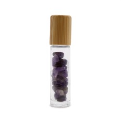 Gemstone Essential Oil Roller Bottle - Amethyst - Wooden Cap