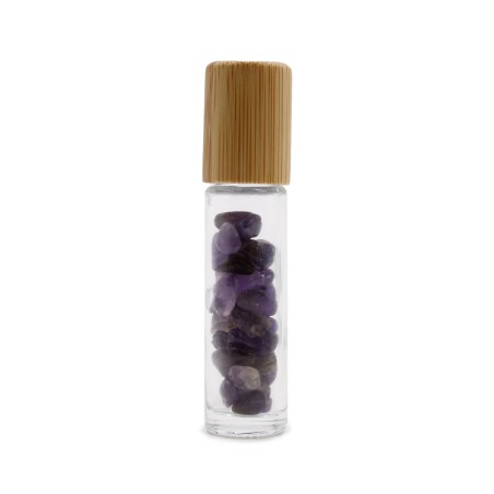 Butelka rolkowa z olejkiem eterycznym z kamieni szlachetnych - Ametyst - Drewniana pokrywka