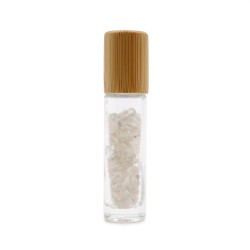 Gemstone Essential Oil Roller Bottle - Rock Quartz - Wooden Cap