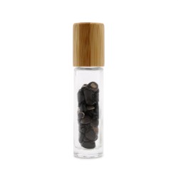 Gemstone Essential Oil Roller Botila - Turmalina Beltza - Egurrezko Estalkia