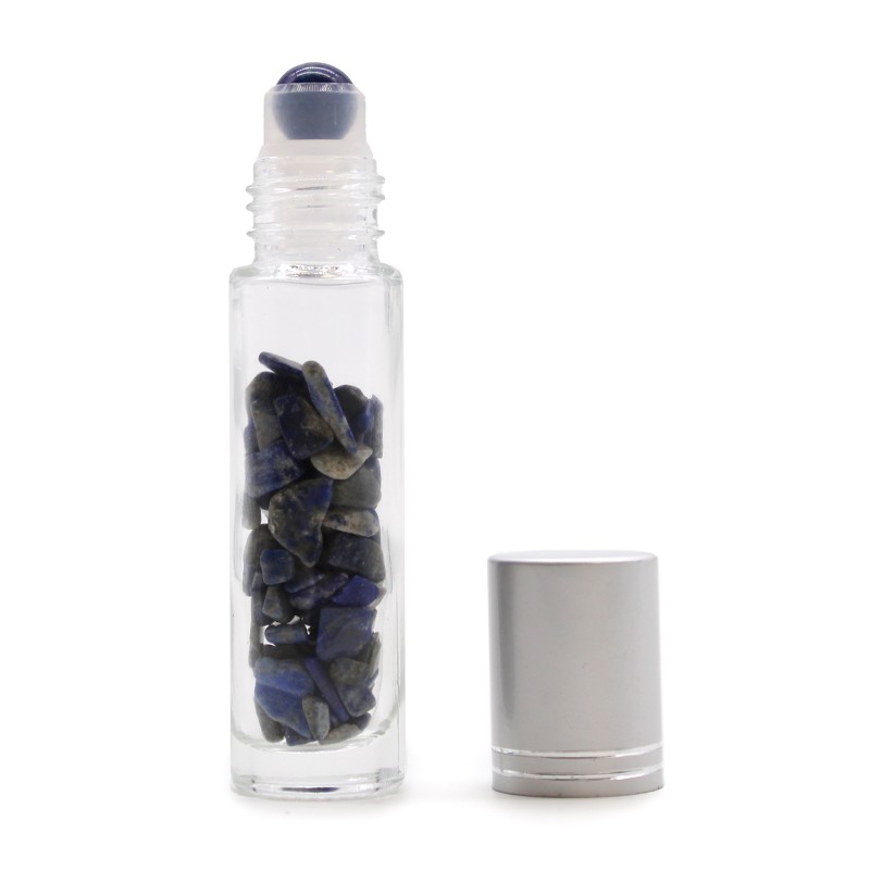 Flacone a rullo per olio essenziale con pietre preziose - Sodalite - Coperchio argento-BOTTIGLIE ROLL-ON CON GEMME-HOSTENATURA