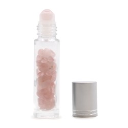 Gemstone Essential Oil Roller Botila - Arrosa Kuartzoa - Zilarrezko Tapa