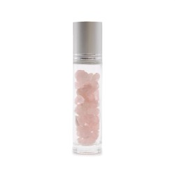 Gemstone Essential Oil Roller Botila - Arrosa Kuartzoa - Zilarrezko Tapa