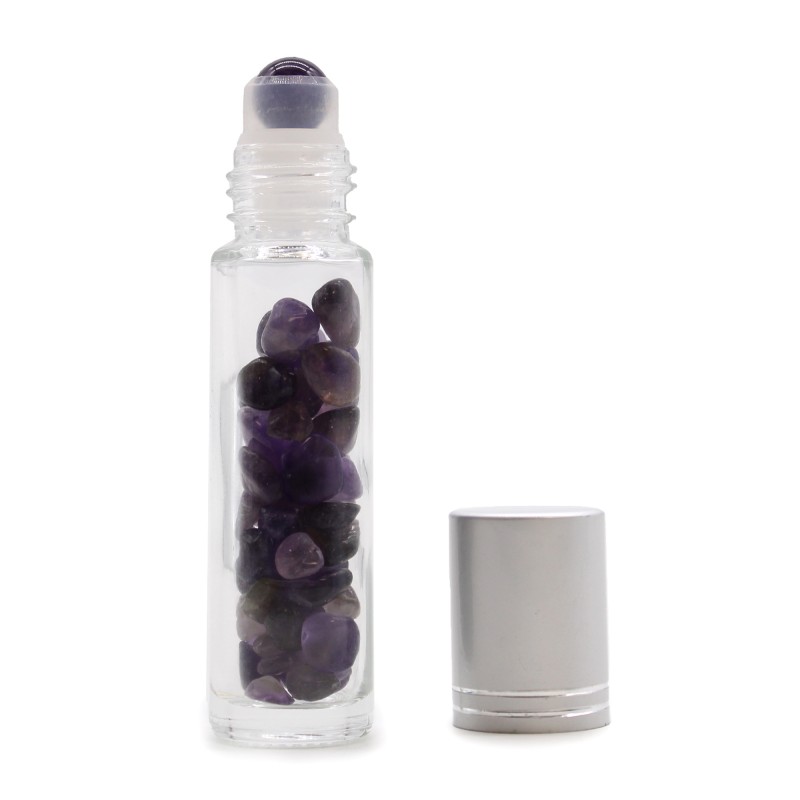 Edelstein Ätherisches Öl Roller Flasche - Amethyst - Silber Kappe-ROLL-ON-FLASCHEN MIT GEMS-HOSTENATURA