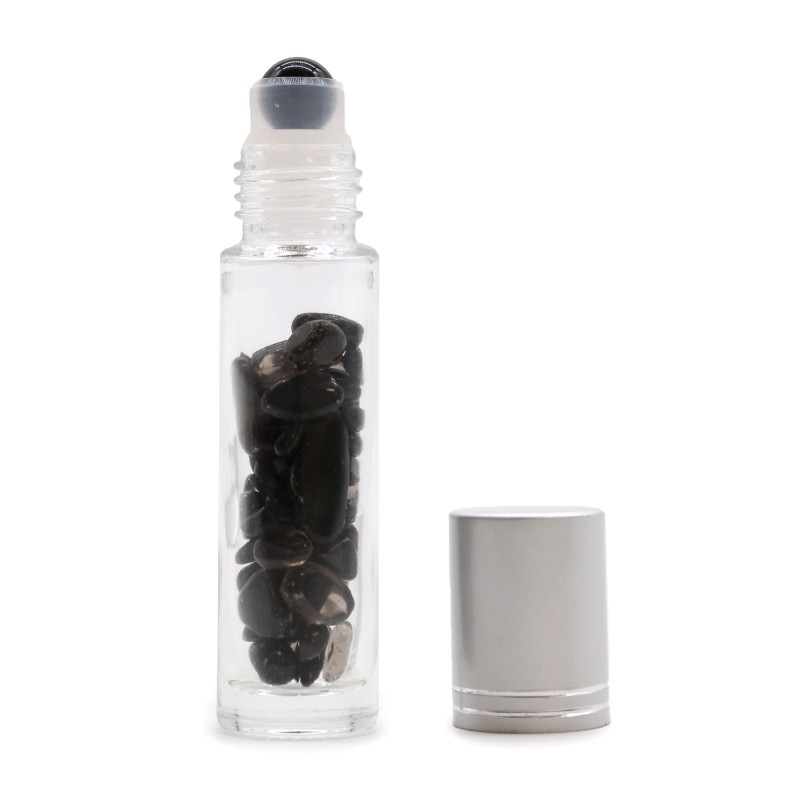 Gemstone Essential Oil Roller Bottle - Black Tourmaline - Silver Cap-ROLL-ON BOTTLES WITH GEMS-HOSTENATURA