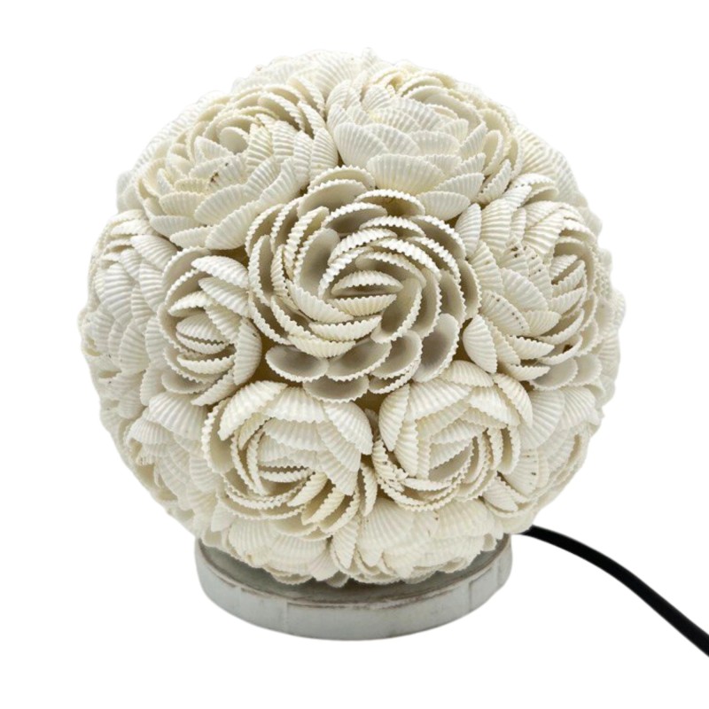 Lampe coquillage boho - Ballon rose - 15cm-LAMPES BOHO - COQUILLE NATURELLE-HOSTENATURA